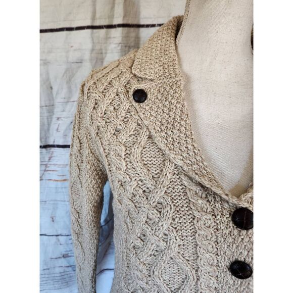 Aran Sweater Market Irish Merino Wool Button Front Cardigan Size Small - Picture 4 of 5